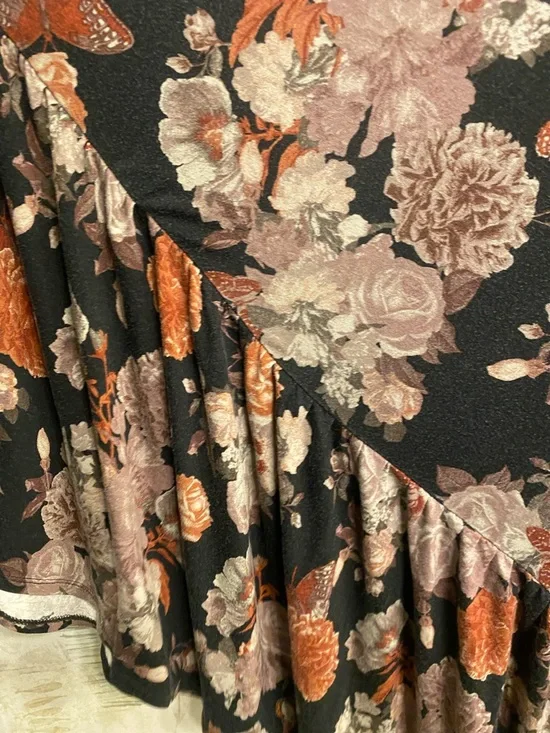 Sleeveless Black Floral Maxi Dress with Brown & Tan Floral Accents - Picture 7 of 9